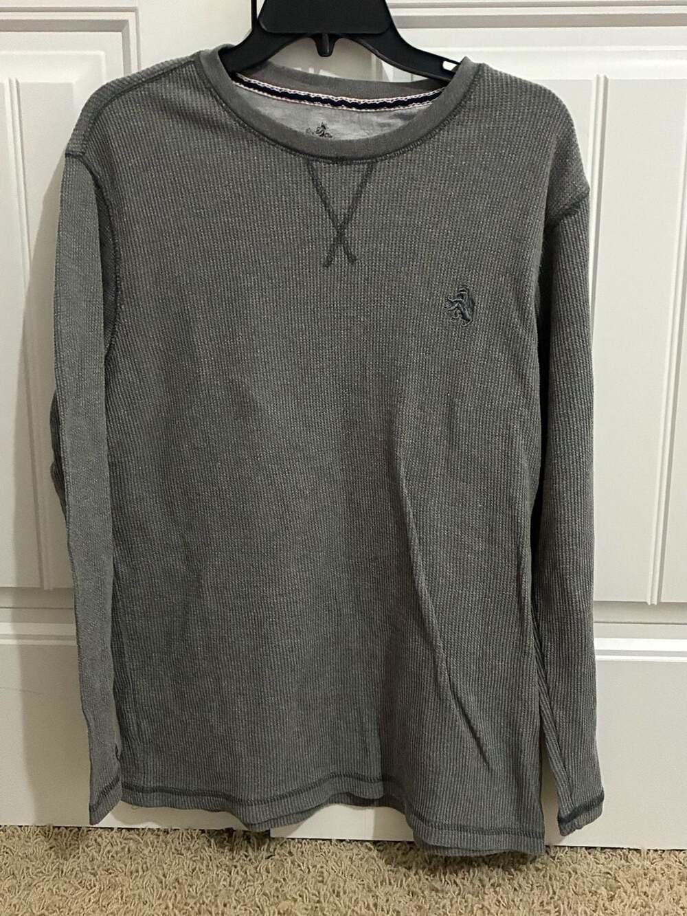 Rugby University Long Sleeve Thermal Crew Neck Sweater Size L Gray